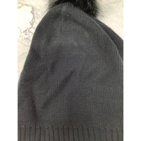 Calia Womens Black Slouch Faux Fur Pom Knit Beanie Hat Cozy Casual Winter L25-20 - Picture 7 of 8